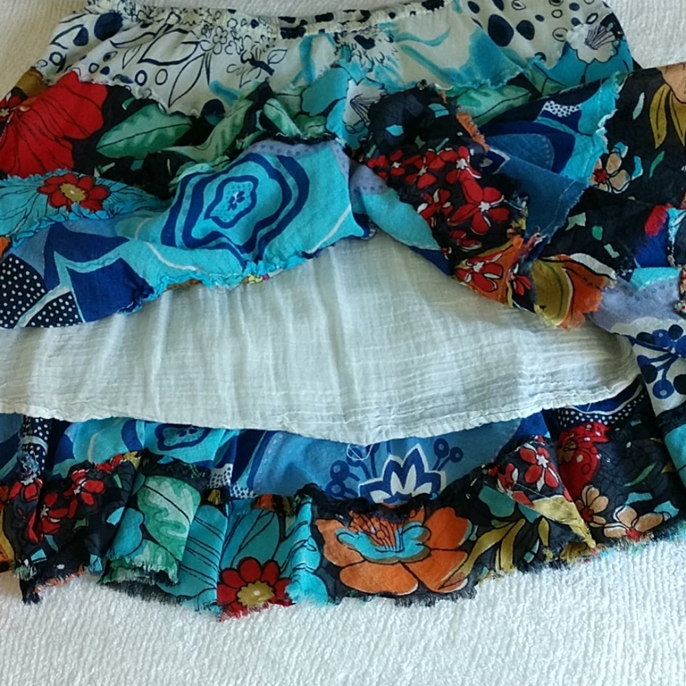 Short Rag Skirt Boho Festive Flowy Gypsy Stretch L - Picture 5 of 7